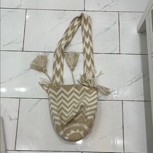 Chevron Patterned Beige and White Women's Bag
